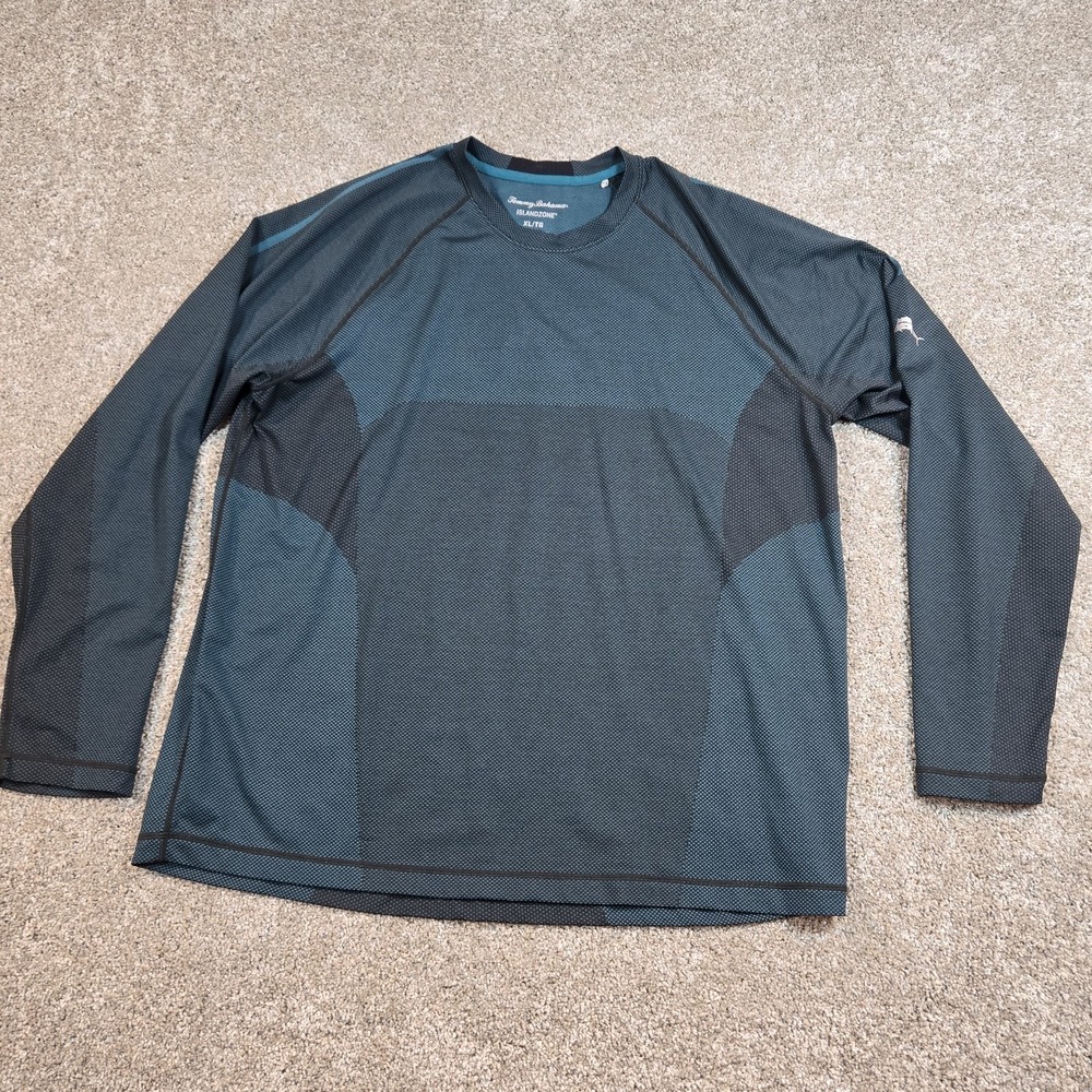 Tommy Bahama Islandzone Jet Stream Crew Shirt Men's XL Green Teal‎ Fishing L/S